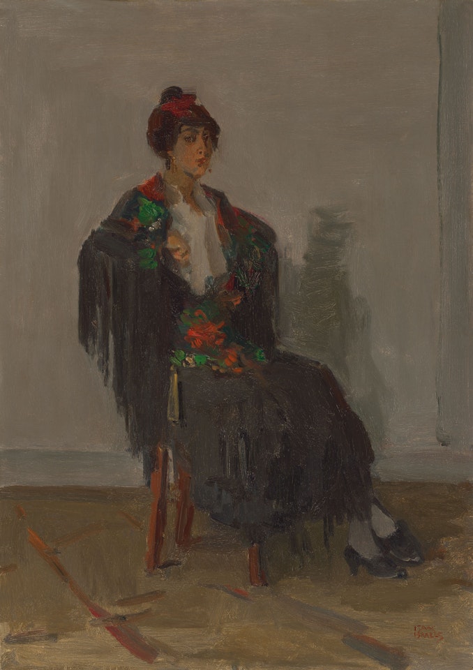 Seated lady in a Spanish dress by Isaac Israels