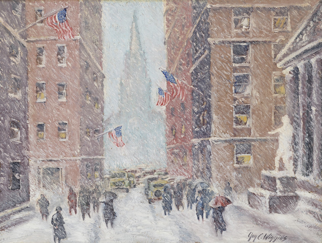 Winter on Wall Street, Trinity Church by Guy Carleton Wiggins