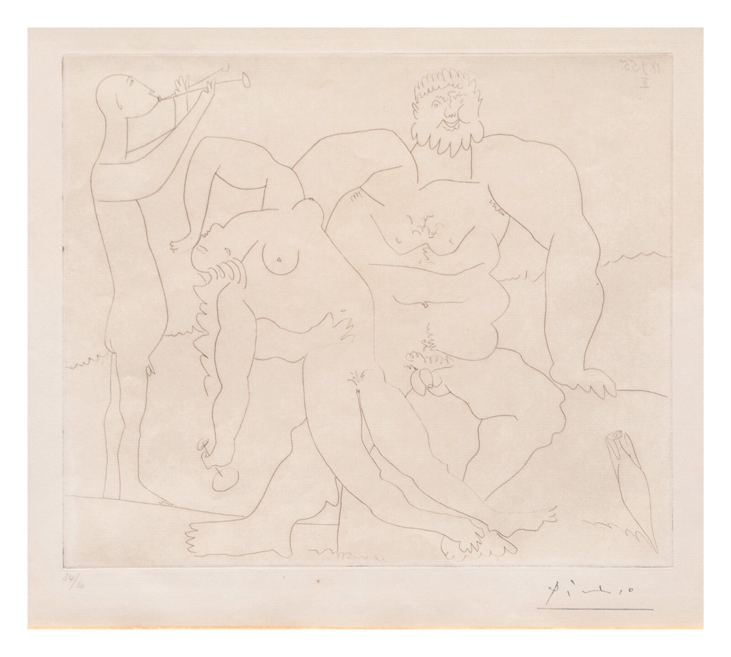 Homme nu avec femme ivre et jeune flûtiste by Pablo Picasso