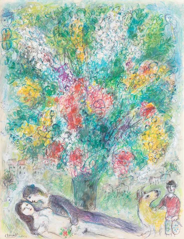 Repos au grand bouquet printanier by Marc Chagall