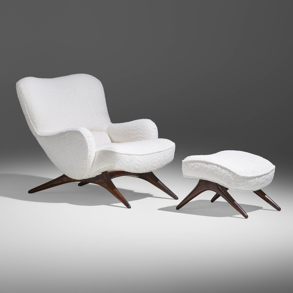 High Back Barrel lounge chair and ottoman by Vladimir Kagan