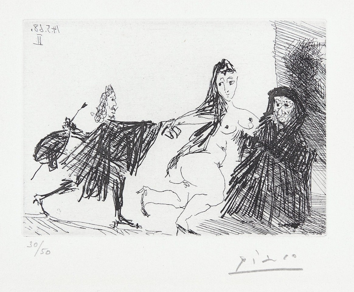 La Célestine en action: Le Pigeon (Célestine in Action: The Pigeon), plate 100 from 347 Series (Bl. 1564, Ba. 1580) by Pablo Picasso