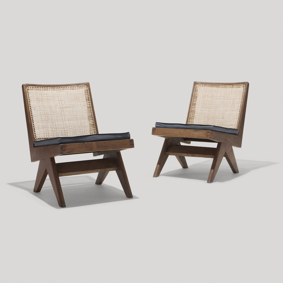 Armless easy chairs from Chandigarh, pair by Pierre Jeanneret