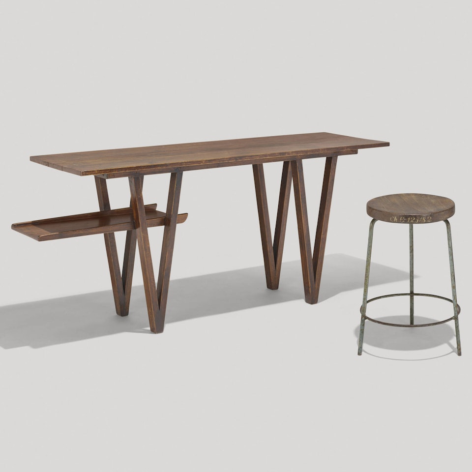 Desk and stool from Chandigarh by Pierre Jeanneret