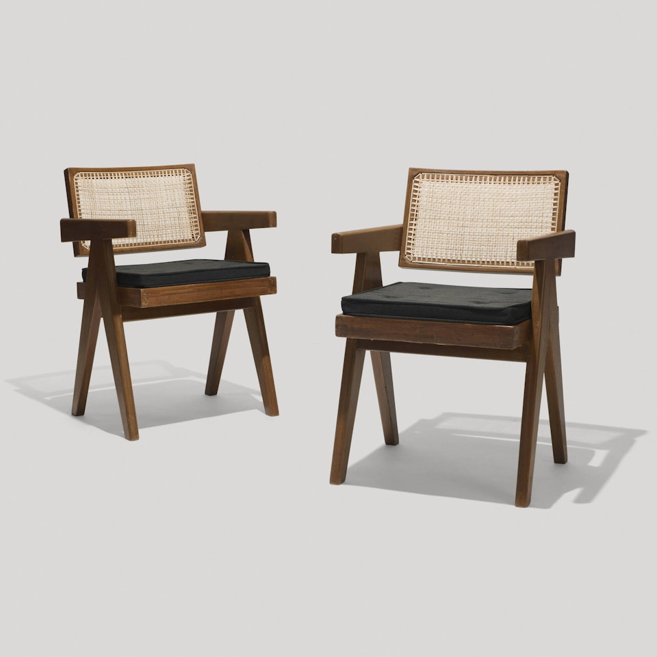 Office Cane chairs from Chandigarh, pair by Pierre Jeanneret