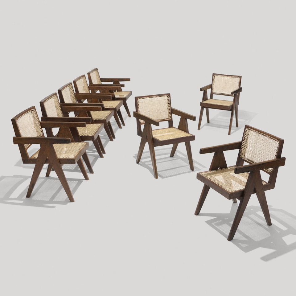 Office Cane chairs from Chandigarh, set of eight by Pierre Jeanneret