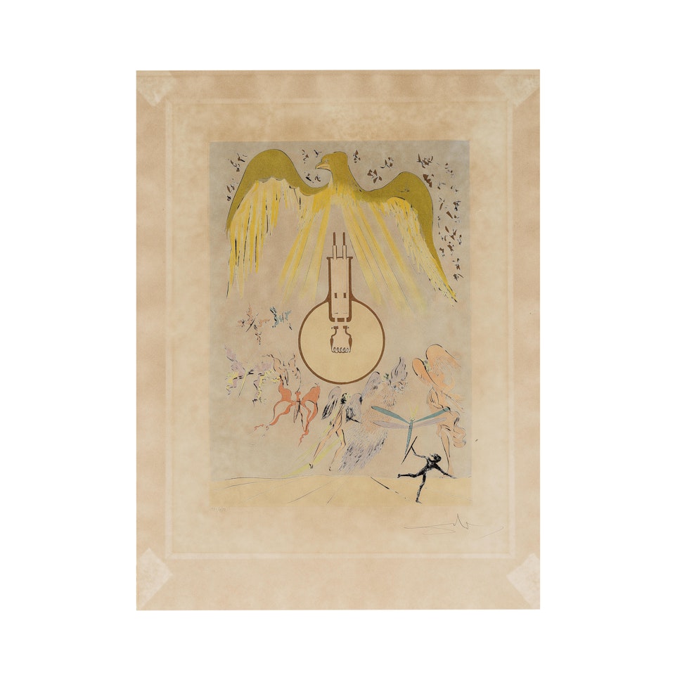 L"ampoule à incandescence; Planche de la suite « Hommage à Léonard de Vinci » by Salvador Dali