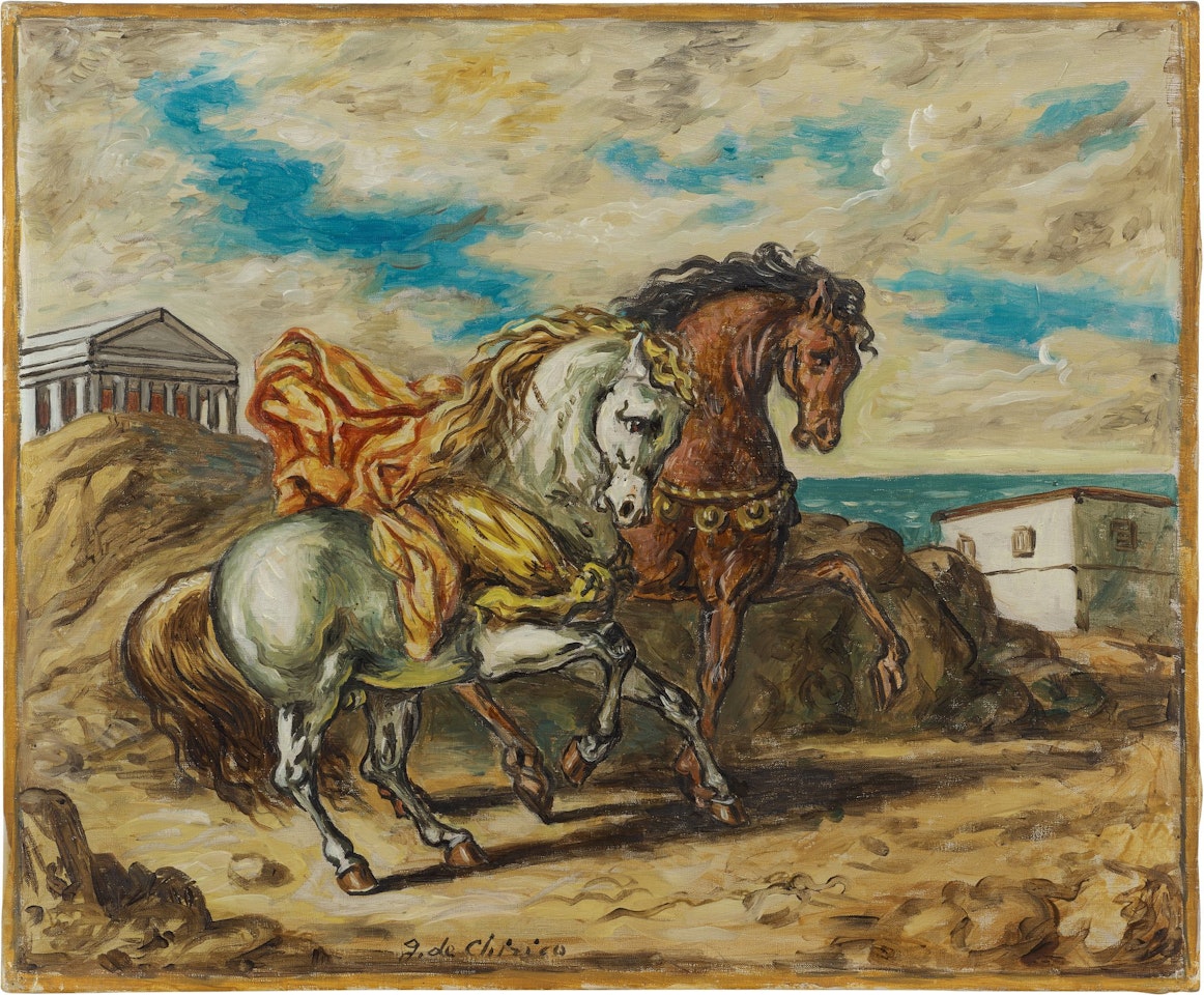 Cavalli presso un tempio by Giorgio de Chirico