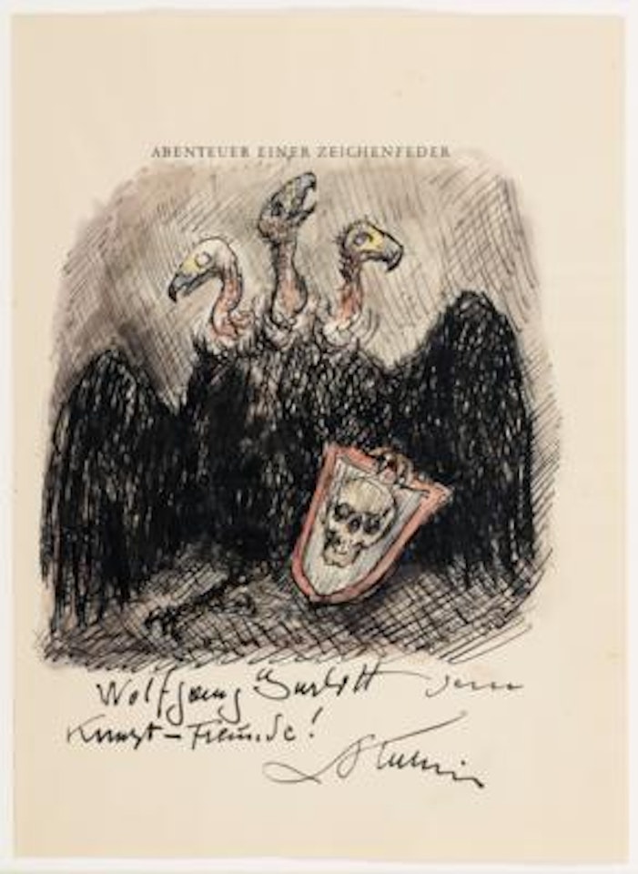 Untitled (three-headed vulture - dedication sheet) by Alfred Kubin