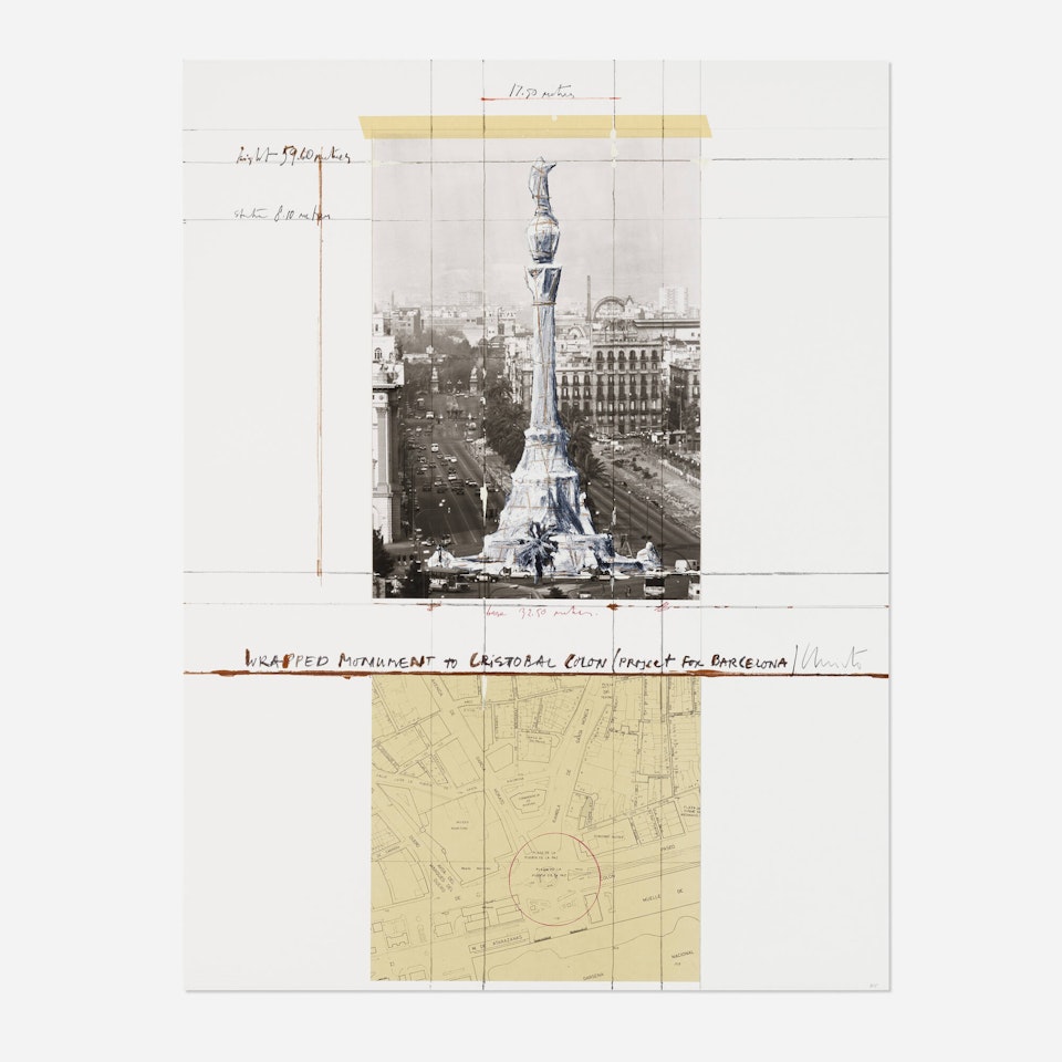 Wrapped Monument to Cristóbal Colón, Project for Barcelona (from the Columbus: In Search of a New Tomorrow portfolio) by Christo