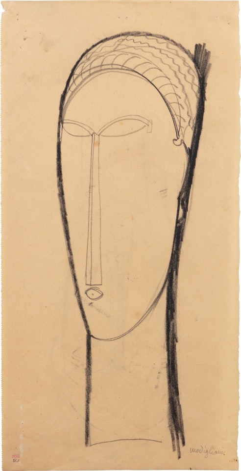 Tête de trois quarts vers la droite (recto); Tête de face esquissée (verso) by Amedeo Modigliani