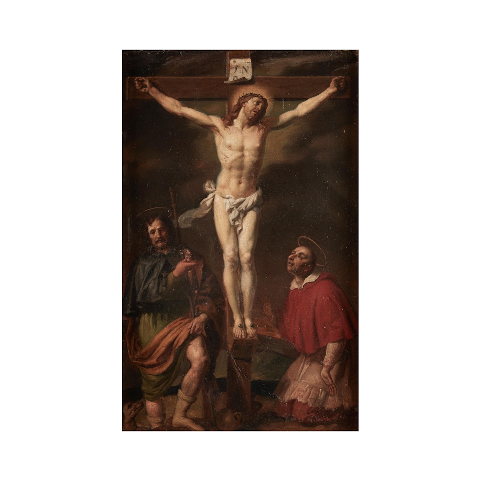The Crucifixion with Saints Roch and Charles Borromeo by BOLOGNESE SCHOOL