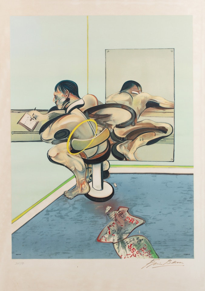 Homme écrivant reflété dans un miroir by Francis Bacon
