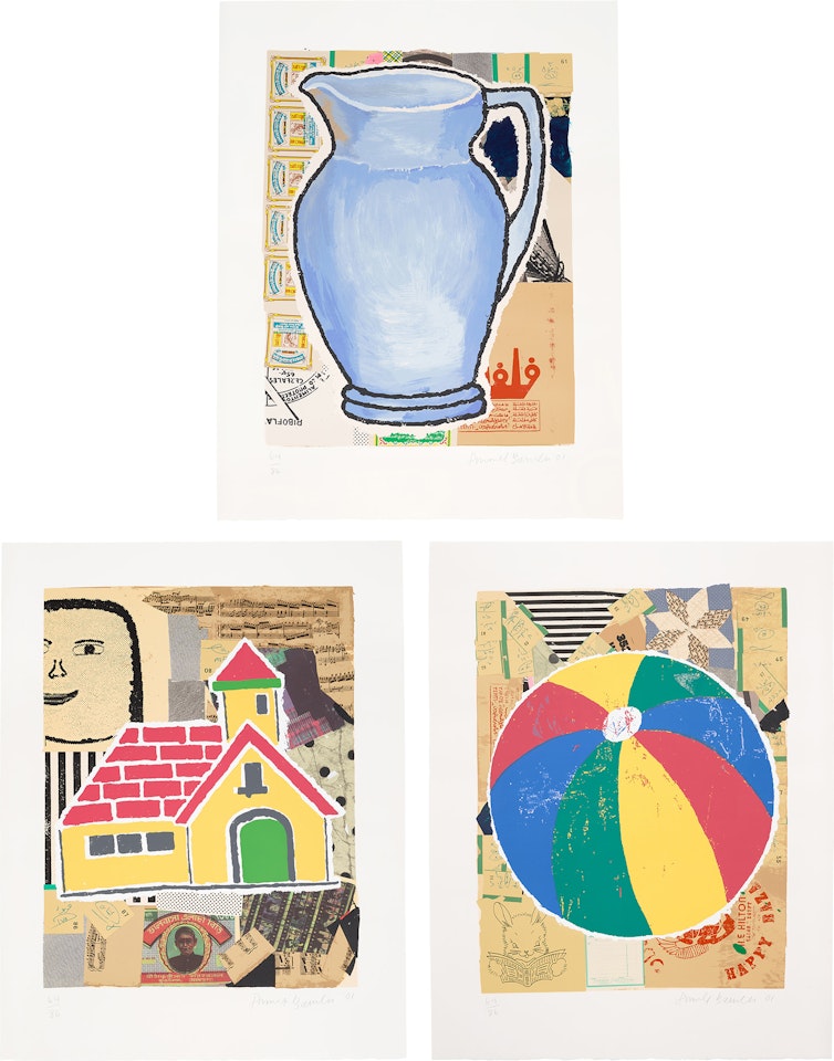 Three works: (i) Blue Pitcher; (ii) Yellow House; (iii) Beachball, from Some of My Subjects by Donald Baechler