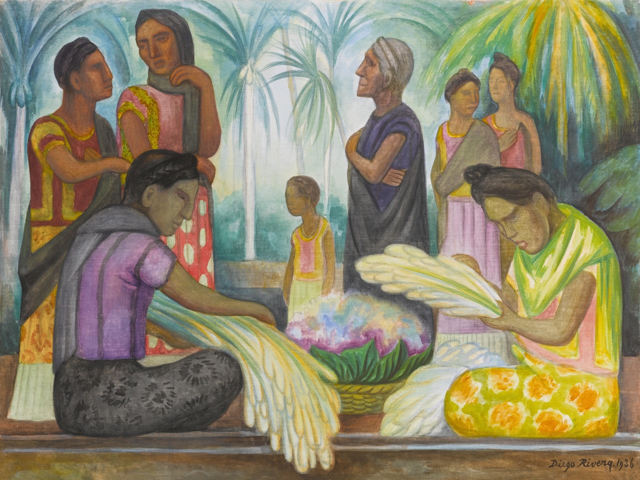 Mercado de Flores (Grupo de ocho mujeres) by Diego Rivera