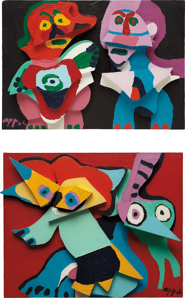 Couple in Wood; and Jumping Fox with Green Virgin by Karel Appel