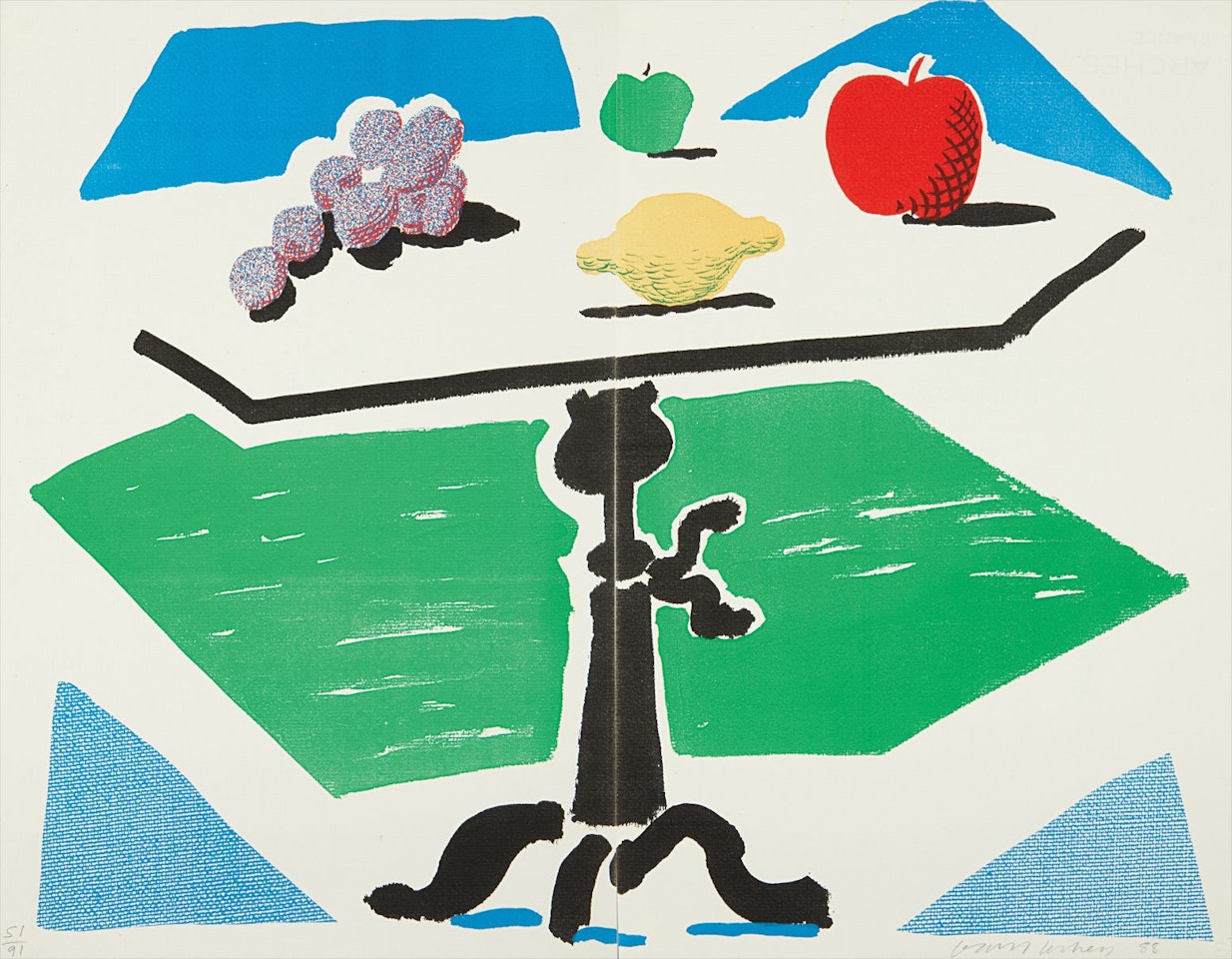 Apples, Grapes and Lemon on a Table (from Brooklyn Academy of Music) by David Hockney