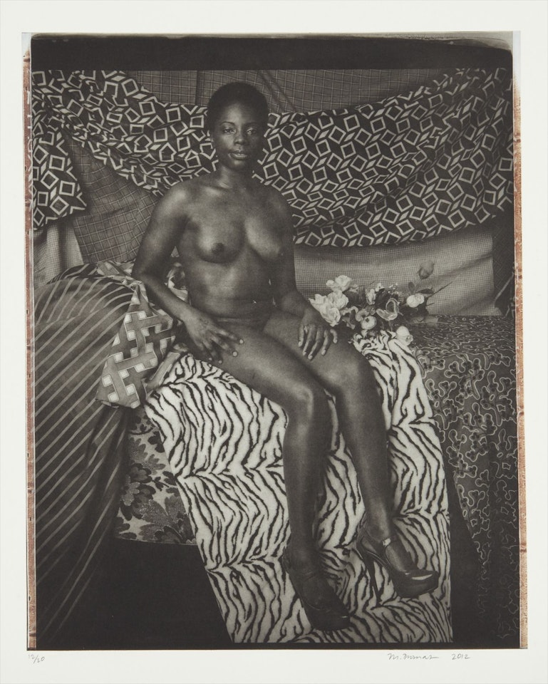 Portrait of Marie Sitting in Black and White by Mickalene Thomas