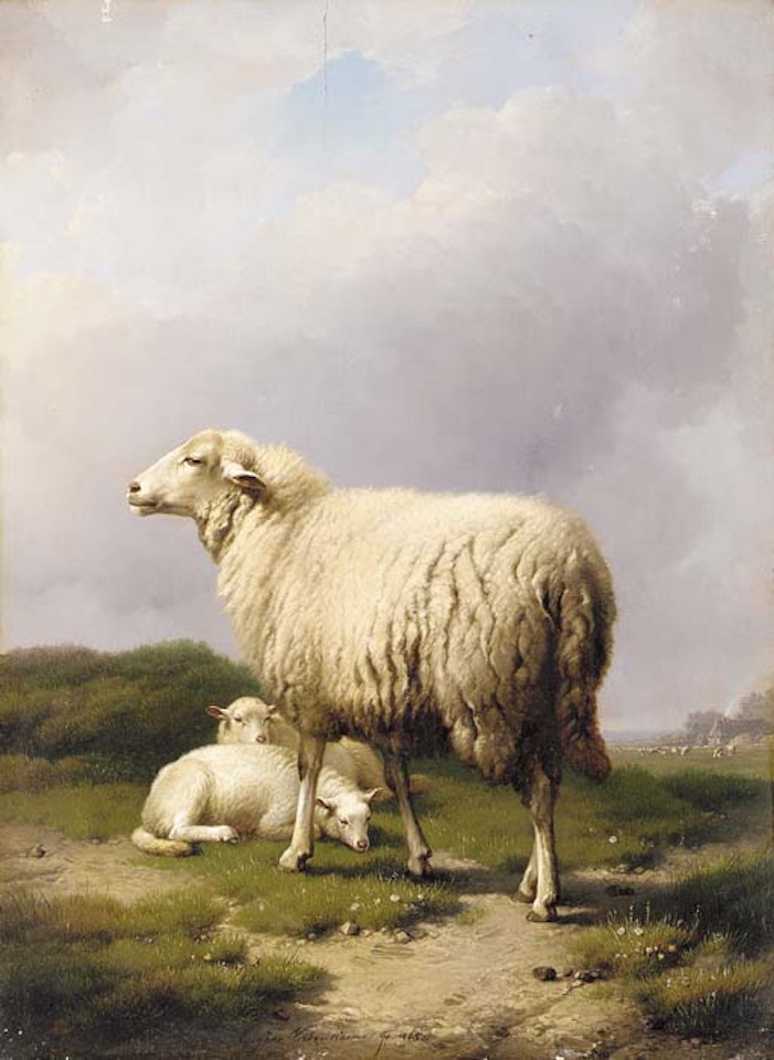 Ewe with two lamb by Eugène Joseph Verboeckhoven