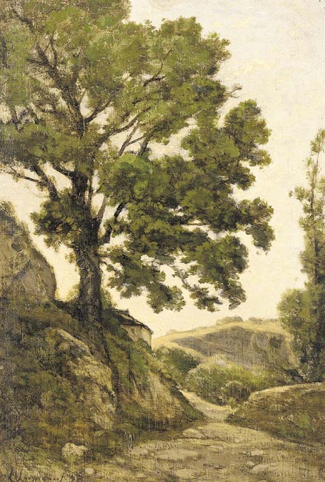 Le grand arbre - Chemin dans la campagne by Henri Harpignies
