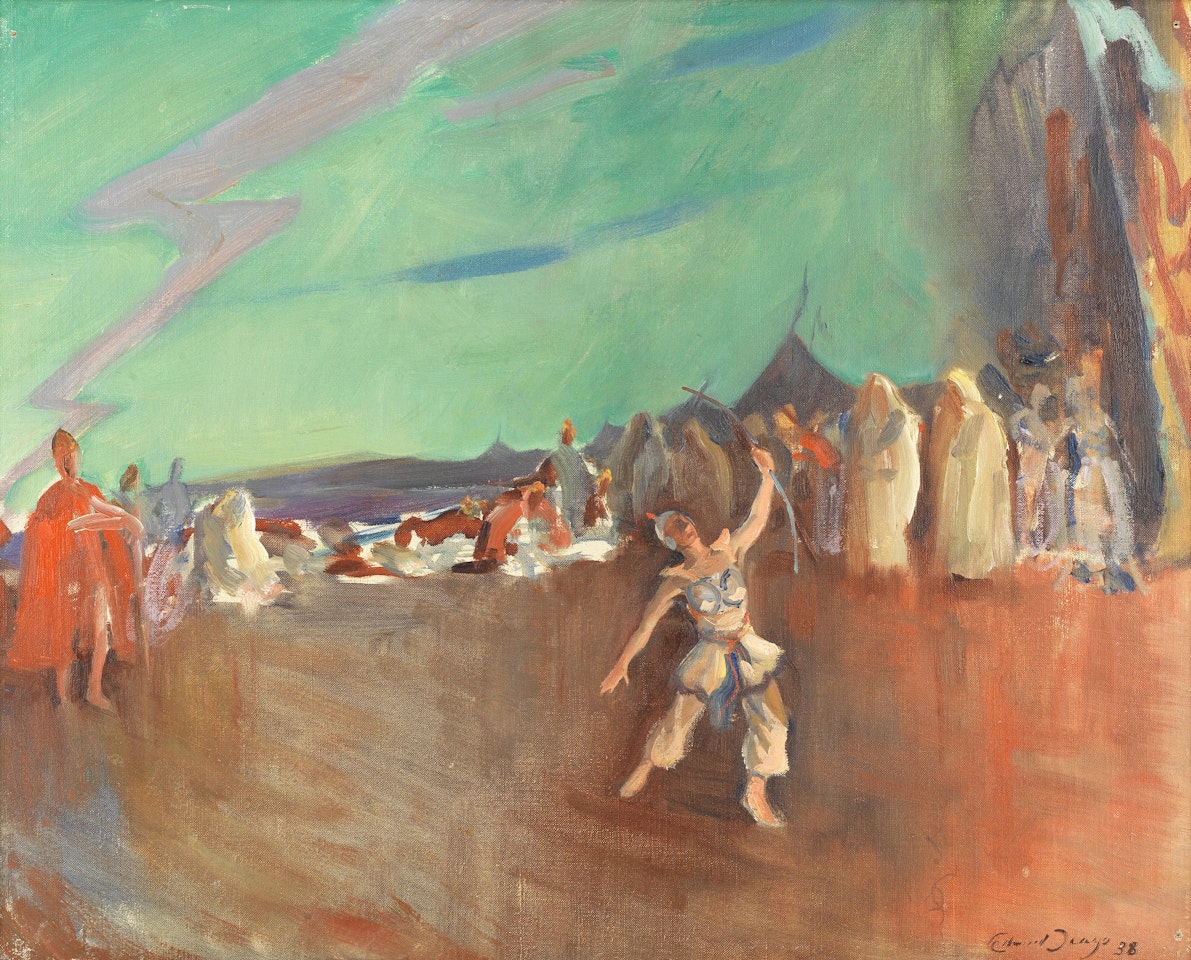 Ballet dancer before an encampment by Edward Seago