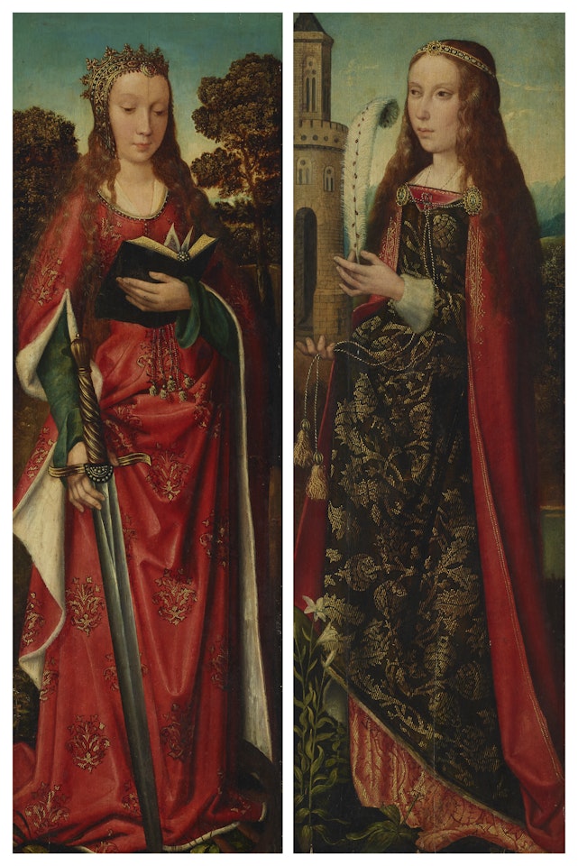 The wings of an altarpiece: Saint Catherine of Alexandria; and Saint Barbara by Master of Frankfurt