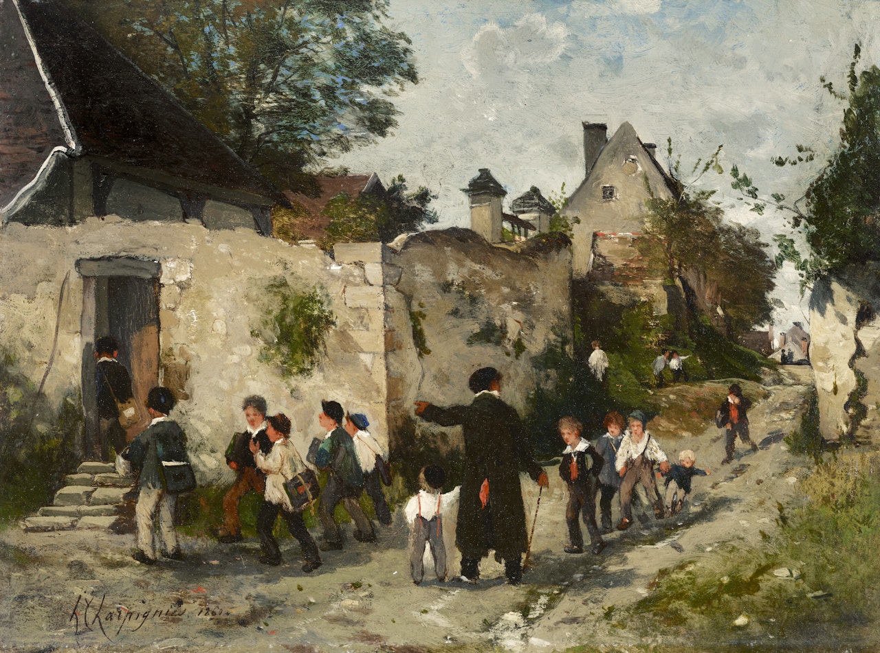 L"entrée de l"école by Henri Harpignies