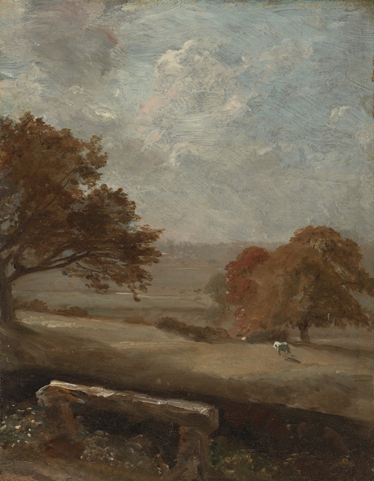 A park glade, with Dedham Church beyond by John Constable