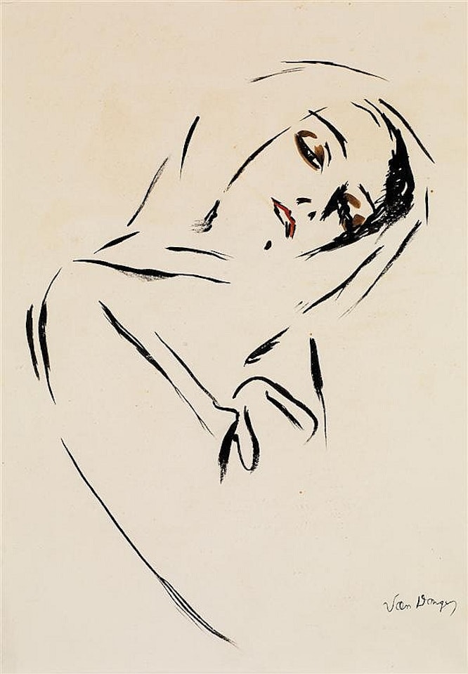Portrait of a woman with a scarf by Kees van Dongen