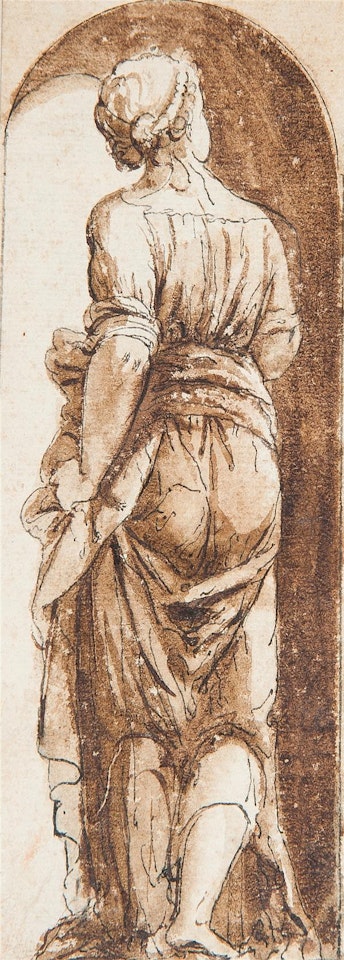 Study of a woman from behind in a niche by English School
