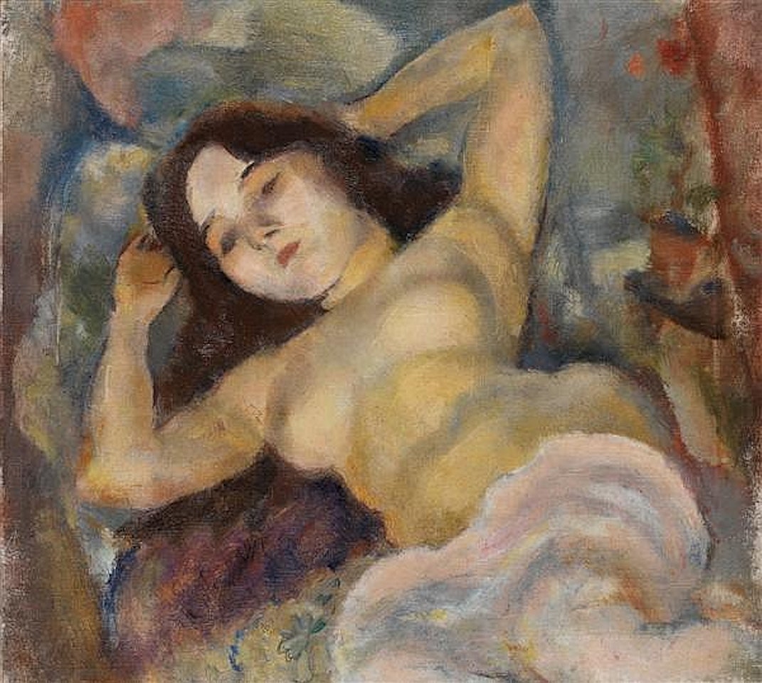 Nu nacré aux bras levés derrière la tête by Jules Pascin