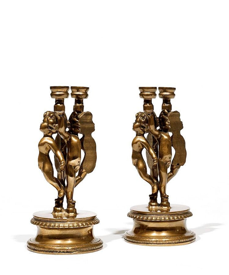 Paire de bougeoirs angelot; Paire de bougeoirs angelot by Arman