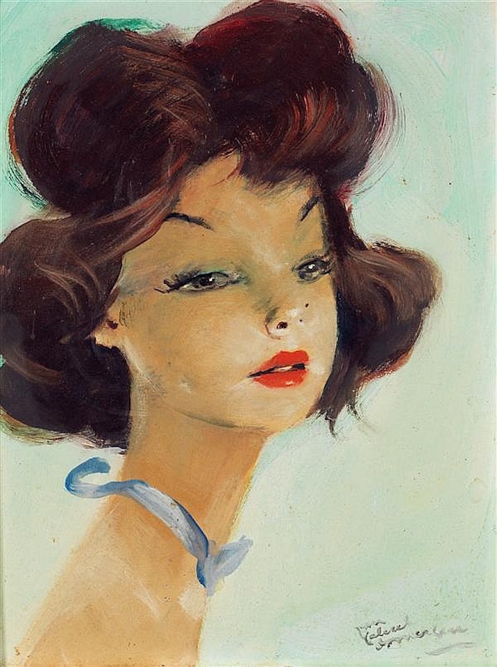 Young woman with a blue ribbon by Jean Gabriel Domergue