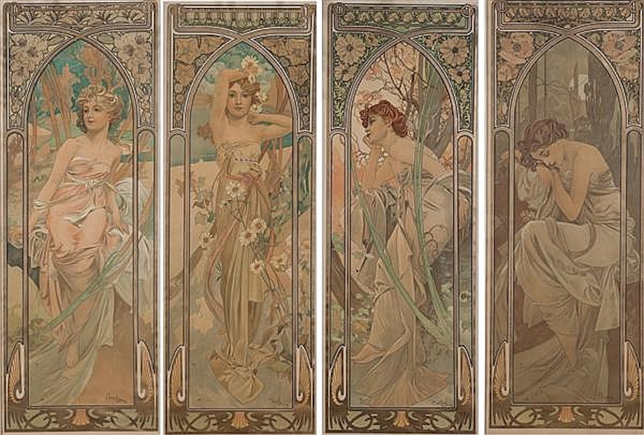 THE HOURS OF THE DAY: - MATERIAL VEHIEL - DAY CLASS - REFRIGE OF THE NIGHT by Alphonse Mucha