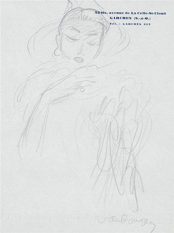 Portrait de femme Crayon sur papier à en-tête by Kees van Dongen