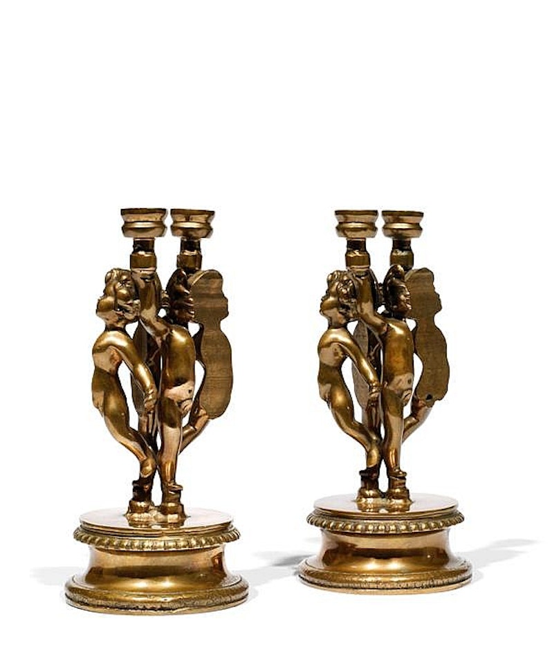 Paire de bougeoirs angelot; Paire de bougeoirs angelot by Arman