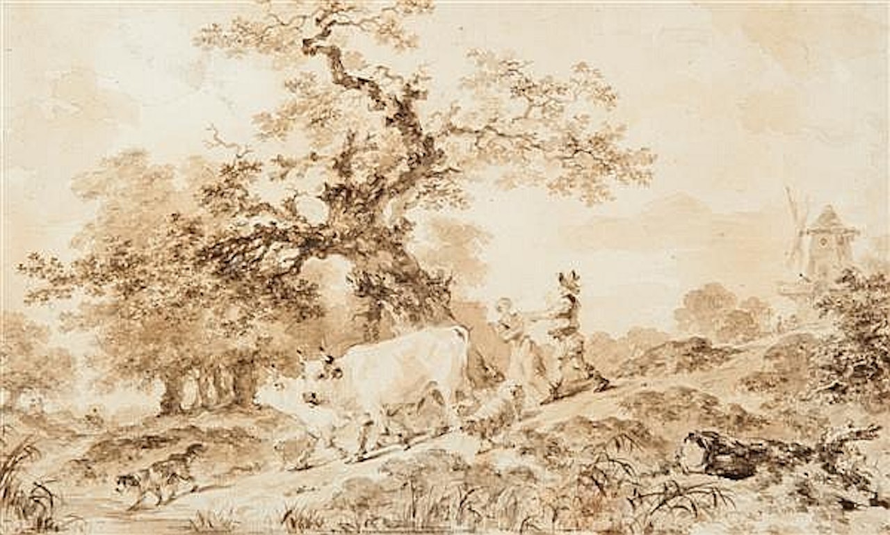 The return of the herd Bistre by Jean-Honoré Fragonard