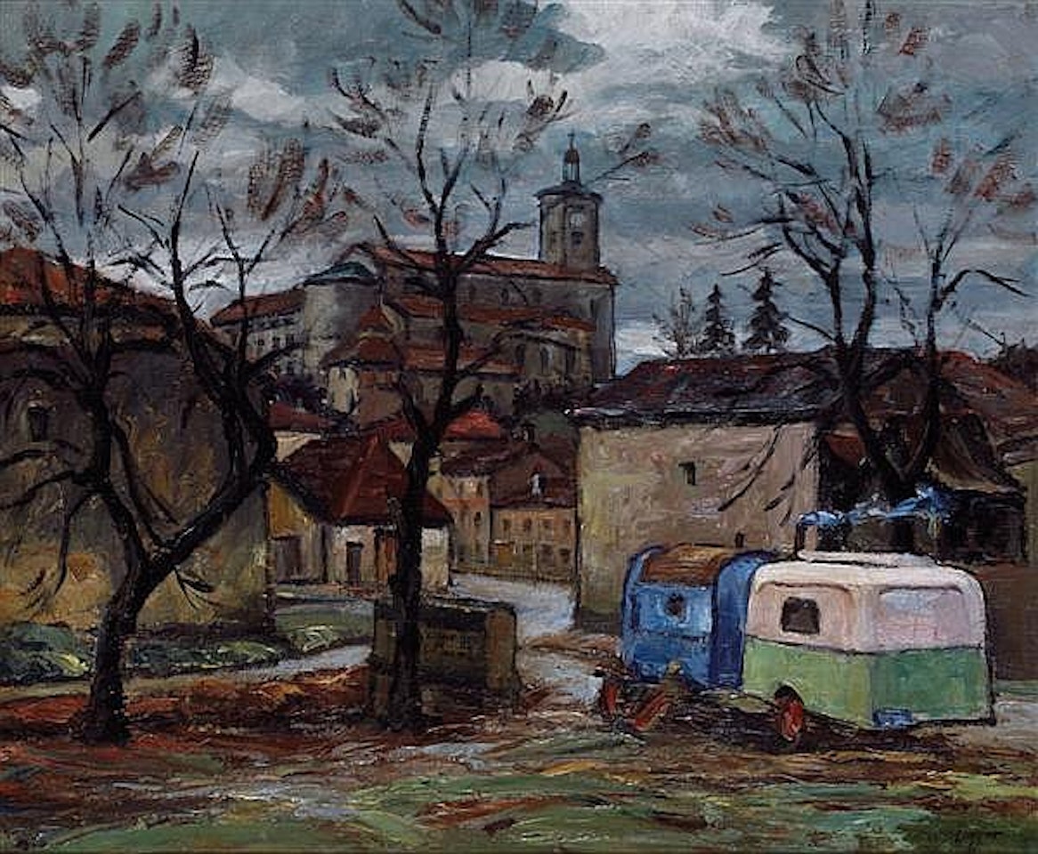 Caravans in the village by Celso Lagar