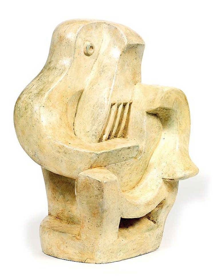 GUITAR PLAYER IN ARMCHAIR; “Guitar Player in Chair” (Seated Man with Guitar) by Jacques Lipchitz