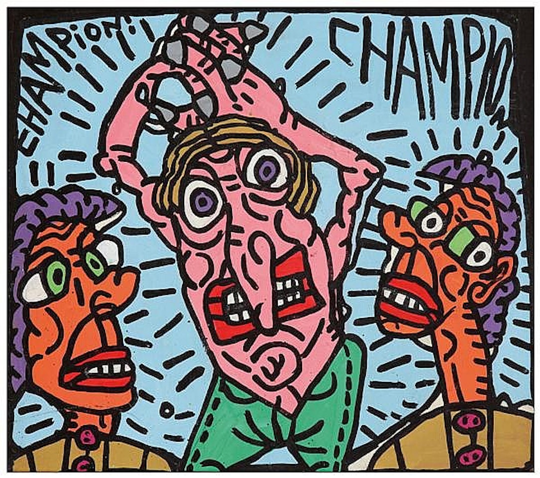Champion, Amato, even with his swollen head, he manages to stuff the guns. The 2 badots are jealous. They don't understand how he does it, this idiot! by Robert Combas