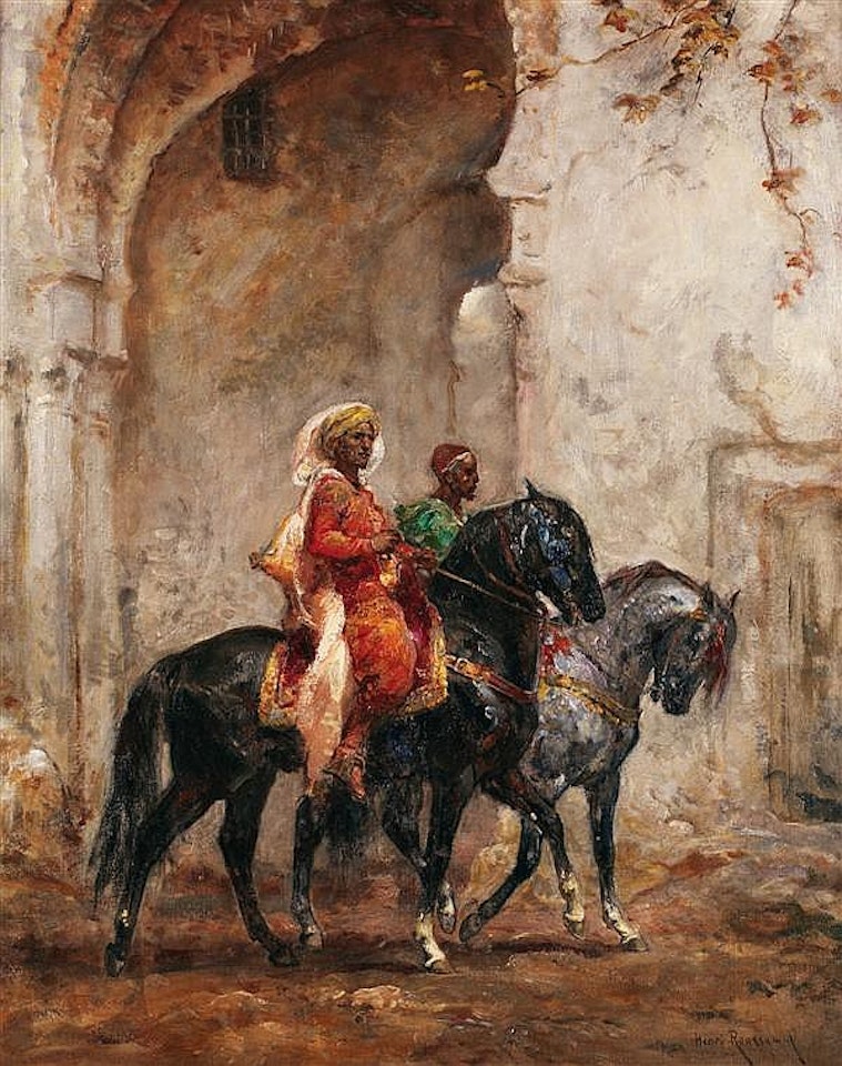 MOROCCAN HORSEMEN AT THE ENTRANCE TO THE CITY MOROCCAN RIDERS AT THE CITY ENTRANCE by Henri Émilien Rousseau
