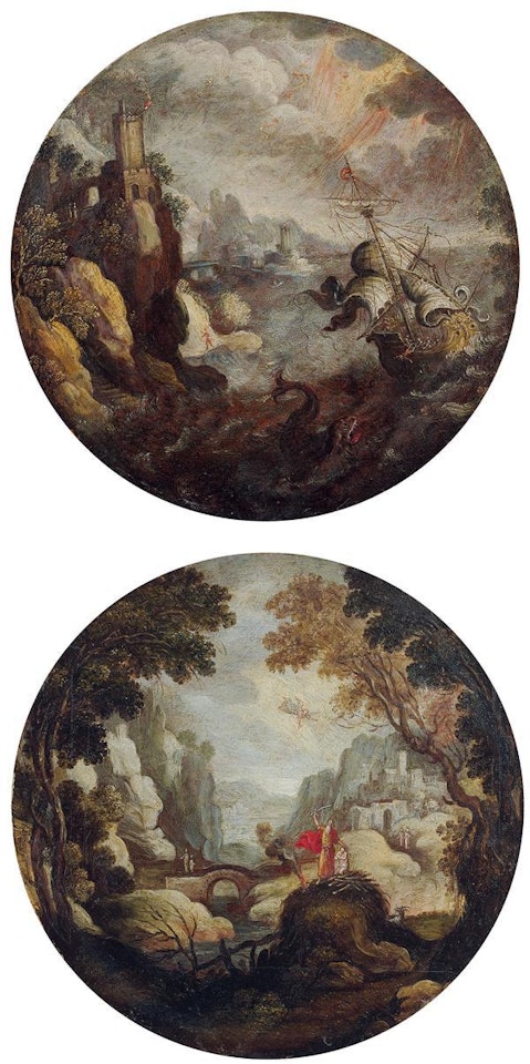 The sacrifice of Isaac. Jonah and the whale by Roman School