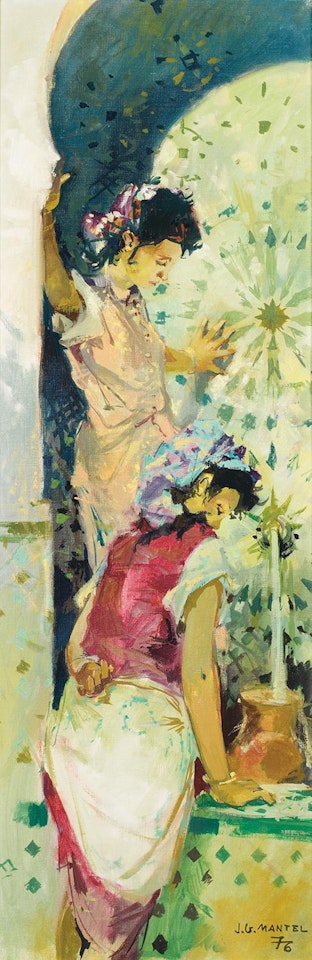 YOUNG WOMEN AT THE FOUNTAIN YOUNG GIRLS BY THE FOUNTAIN by Jean Gaston Mantel