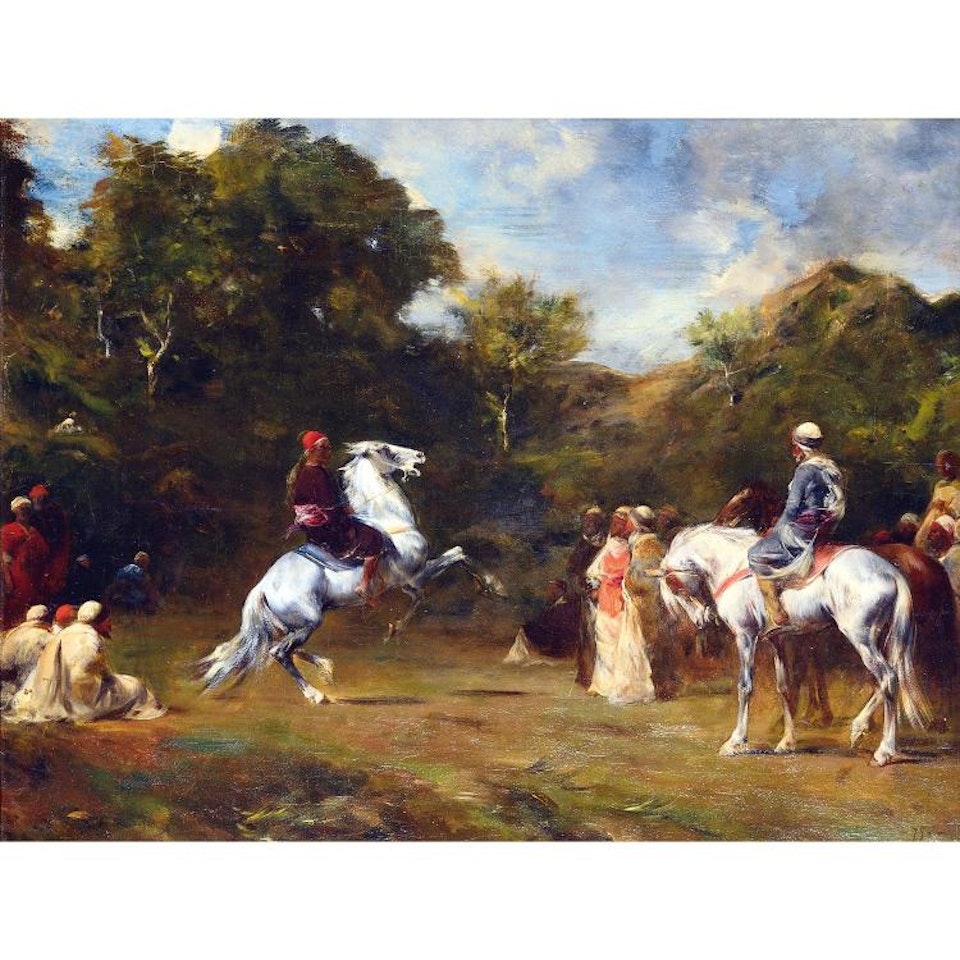 HORSE REARING IN FRONT OF THE CAIDS; DANCING HORSE IN FRONT OF THE CAÏDS by Eugene Fromentin