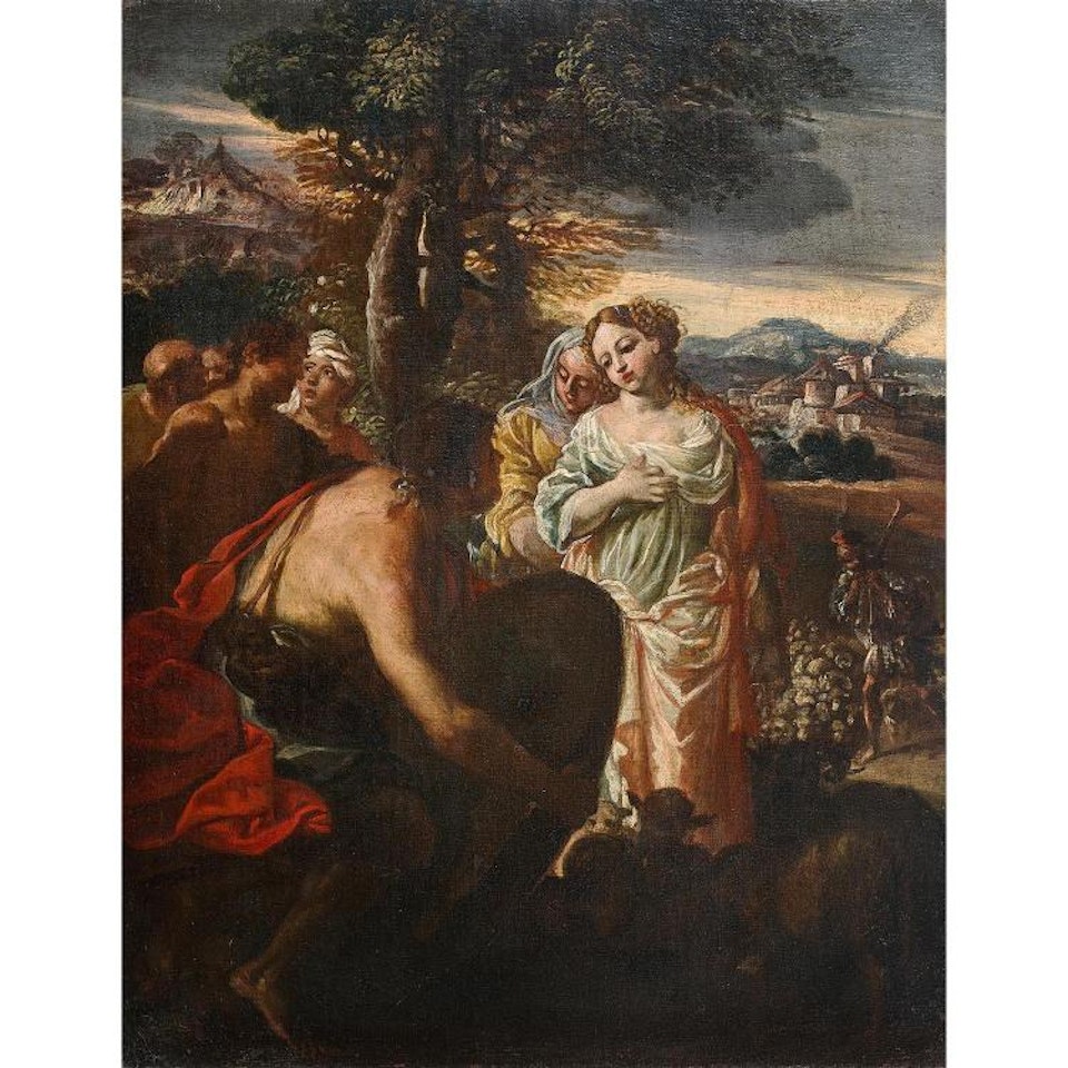 Theseus finds his fathers" weapons underneath a rock; THESEUS FINDS HIS FATHER"S WEAPONS UNDER THE ROCK by Italian School