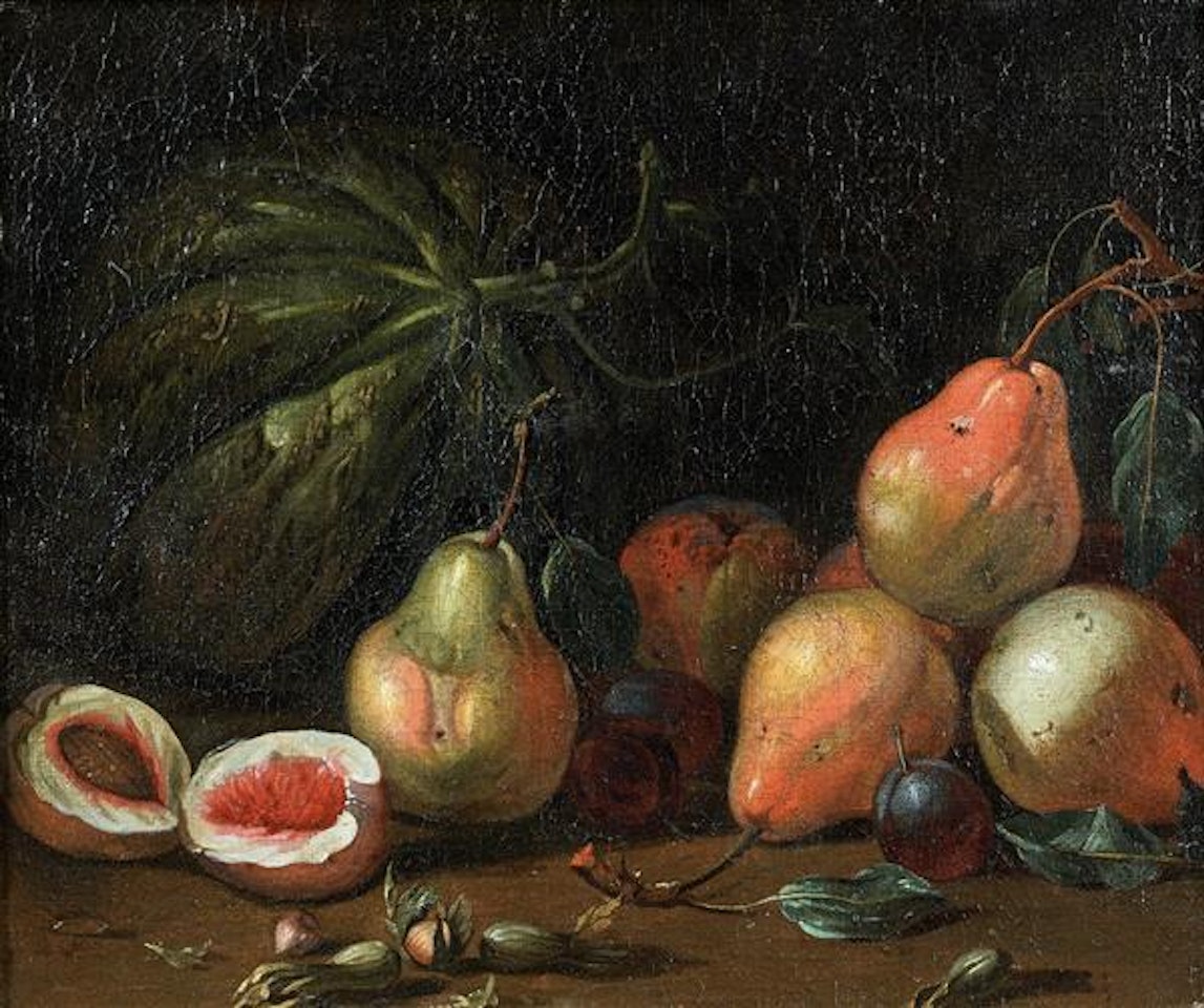 Still life with pears, peaches, plums and hazelnuts by Roman School