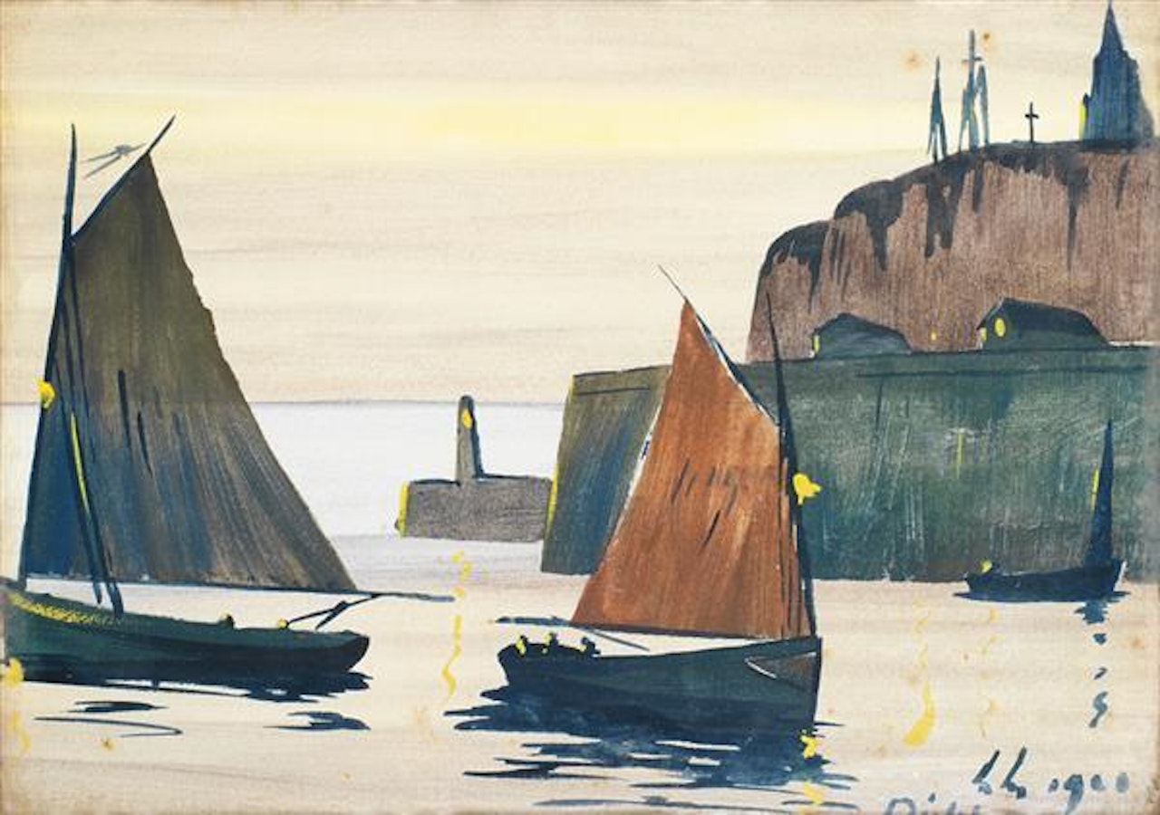 VOILIERS PRES DU PORT by Lucien Lévy-Dhurmer