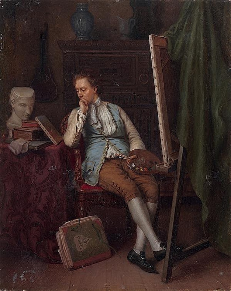 Portrait of a painter in front of his easel by French School