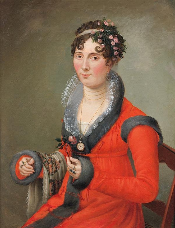 Young woman with a rose by French School