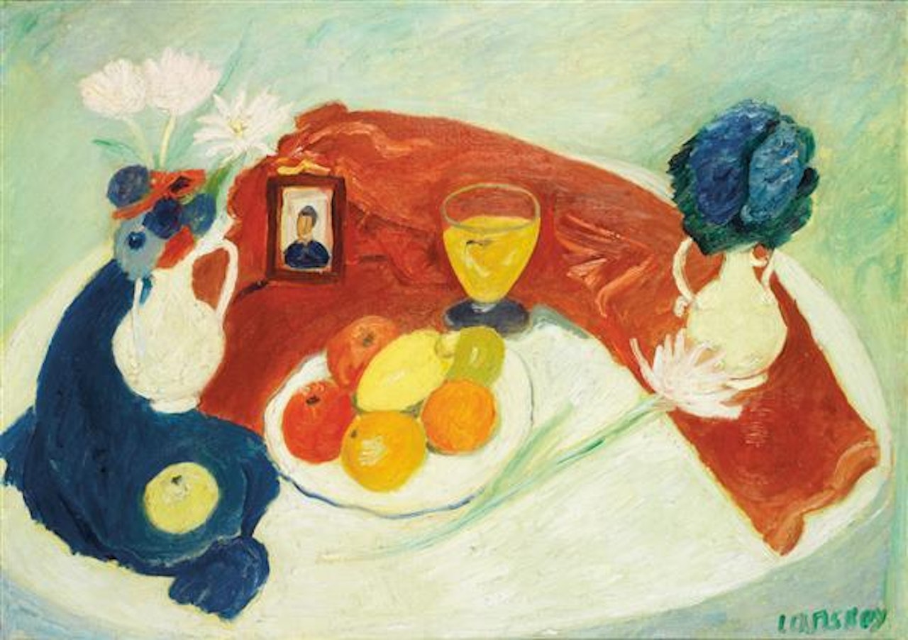 Table avec deux bouquets; Table avec deux bouquets by André Lanskoy